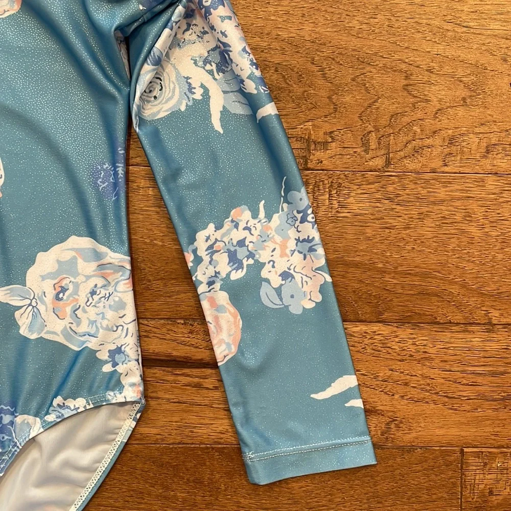 Girls Long-Sleeve Shabby Chic Blue Gymnastics Leotard Dance Leotard - Size 150